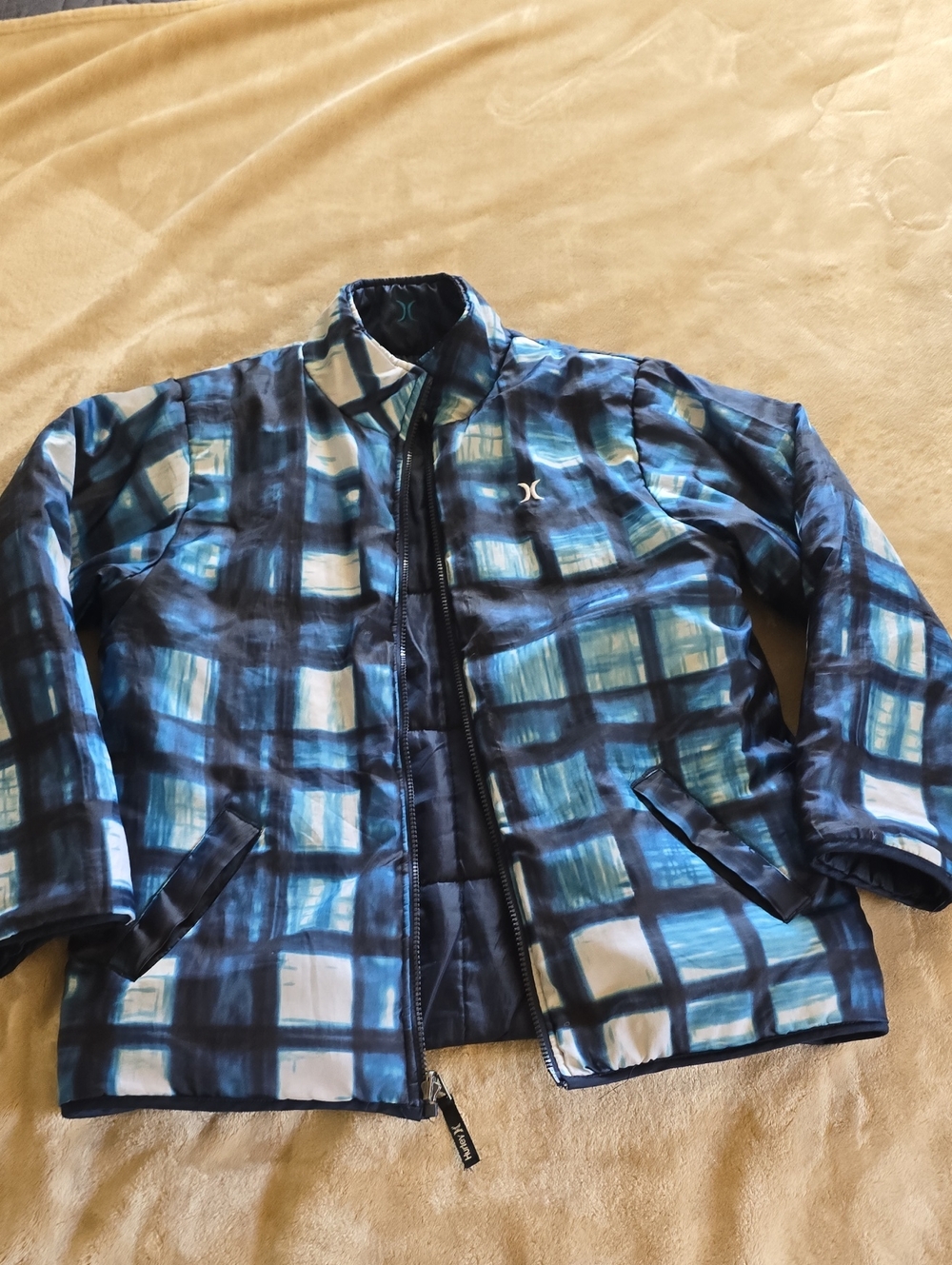 Hurley Boy's Navy and Teal Reversible Puffer Jacket